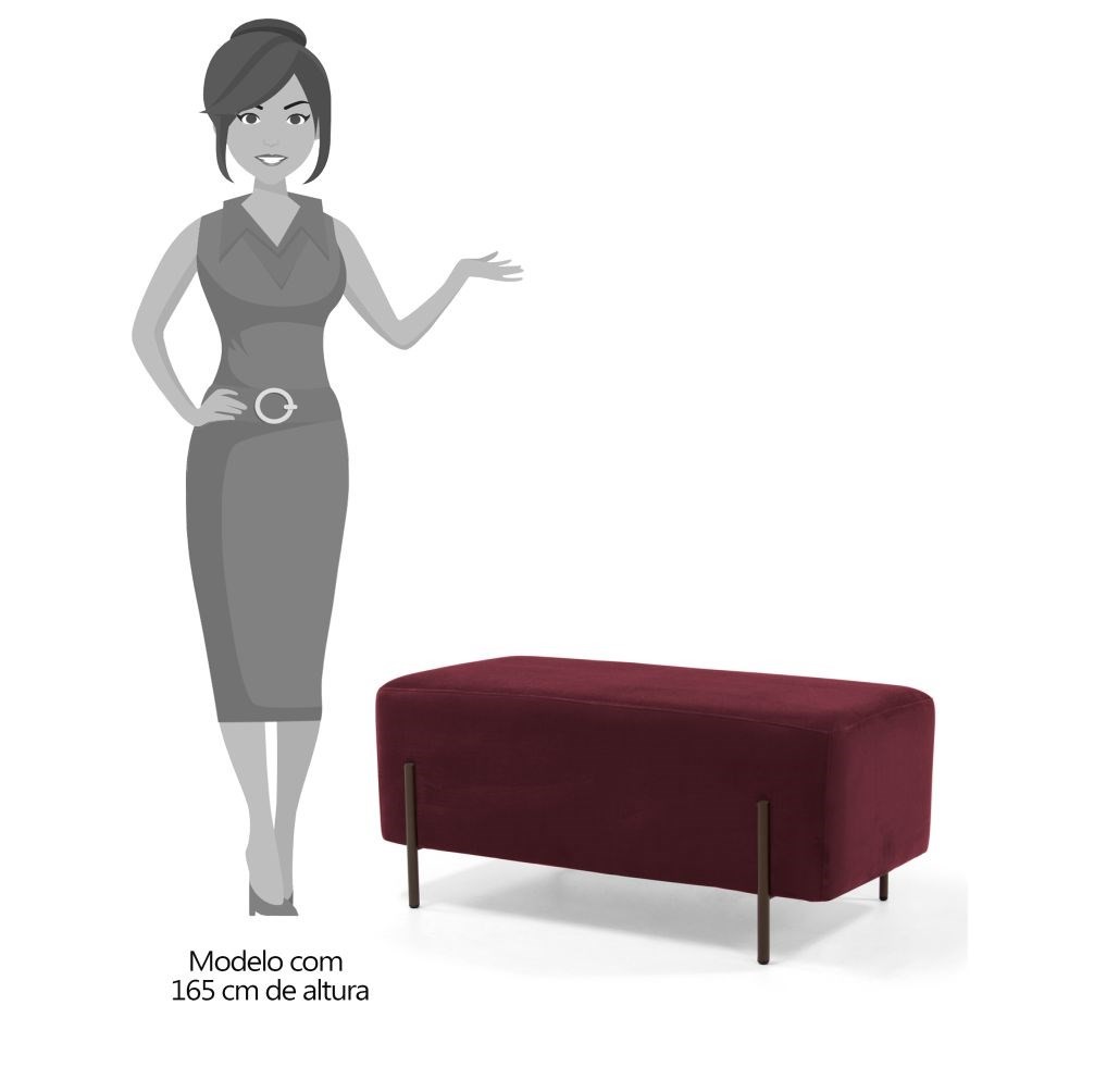 Kit 2 Puffs Decorativos 90cm Base Aço Status B-278 Veludo Marsala - Domi