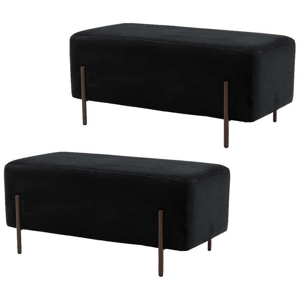 Kit 2 Puffs Decorativos 90cm Base Aço Status B-300 Veludo Preto - Domi