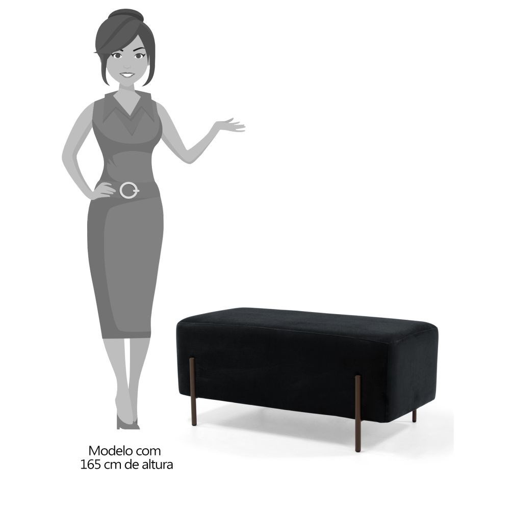 Kit 2 Puffs Decorativos 90cm Base Aço Status B-300 Veludo Preto - Domi