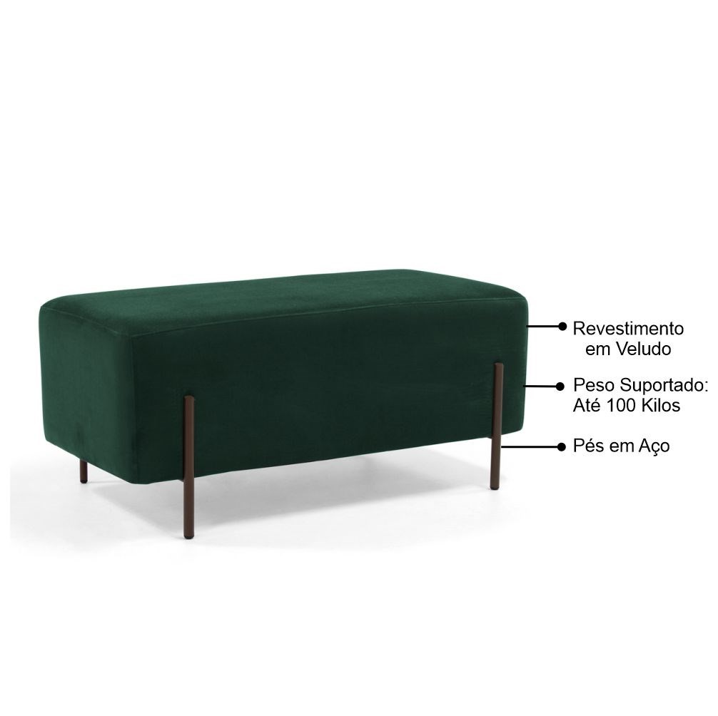 Kit 2 Puffs Decorativos 90cm Base Aço Status B-303 Veludo Verde Musgo - Domi