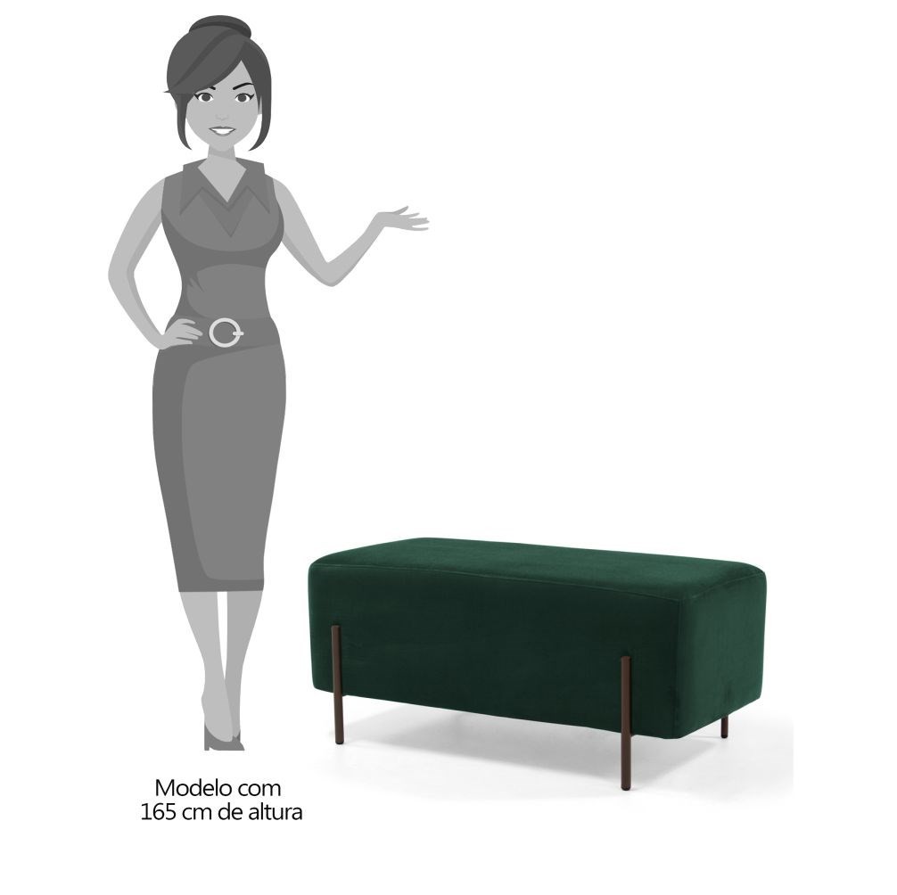 Kit 2 Puffs Decorativos 90cm Base Aço Status B-303 Veludo Verde Musgo - Domi