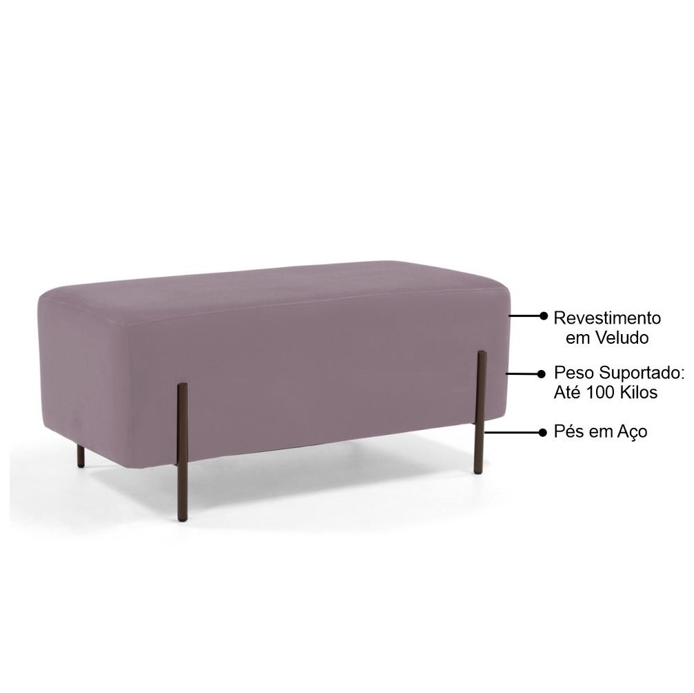 Kit 2 Puffs Decorativos 90cm Base Aço Status B-305 Veludo Rosê - Domi