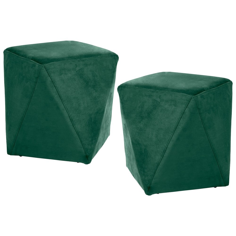 Kit 2 Puffs Decorativos Ametista B-303 Veludo Verde - Domi