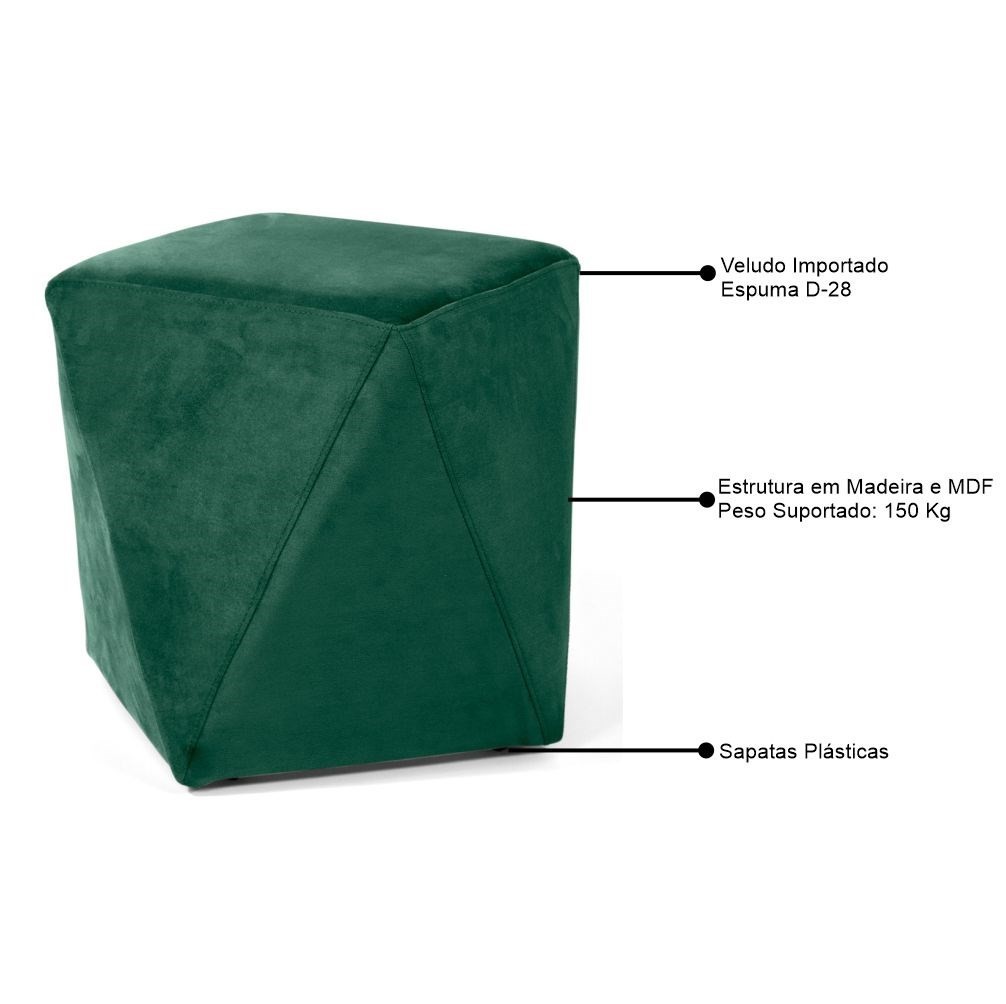Kit 2 Puffs Decorativos Ametista B-303 Veludo Verde - Domi