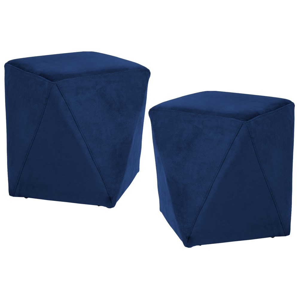 Kit 2 Puffs Decorativos Ametista B-304 Veludo Azul Marinho - Domi