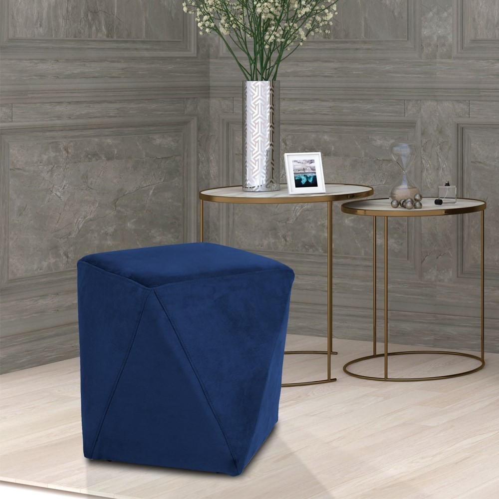 Kit 2 Puffs Decorativos Ametista B-304 Veludo Azul Marinho - Domi