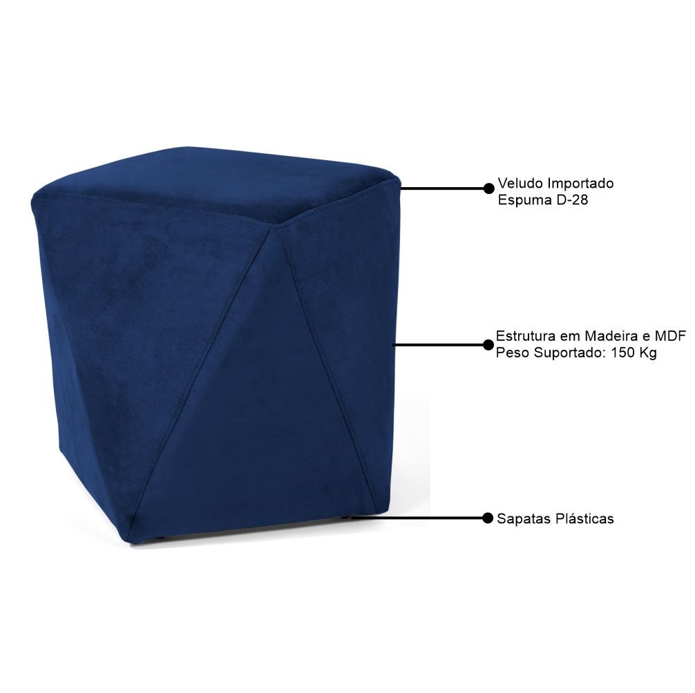 Kit 2 Puffs Decorativos Ametista B-304 Veludo Azul Marinho - Domi