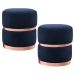 Kit 2 Puffs Decorativos Cinto e Aro Rosê Round B-287 Veludo Marinho - Domi