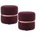 Kit 2 Puffs Decorativos Com Cinto Rosê Round B-278 Veludo Vermelho - Domi