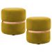 Kit 2 Puffs Decorativos Com Cinto Rosê Round B-279 Veludo Amarelo - Domi