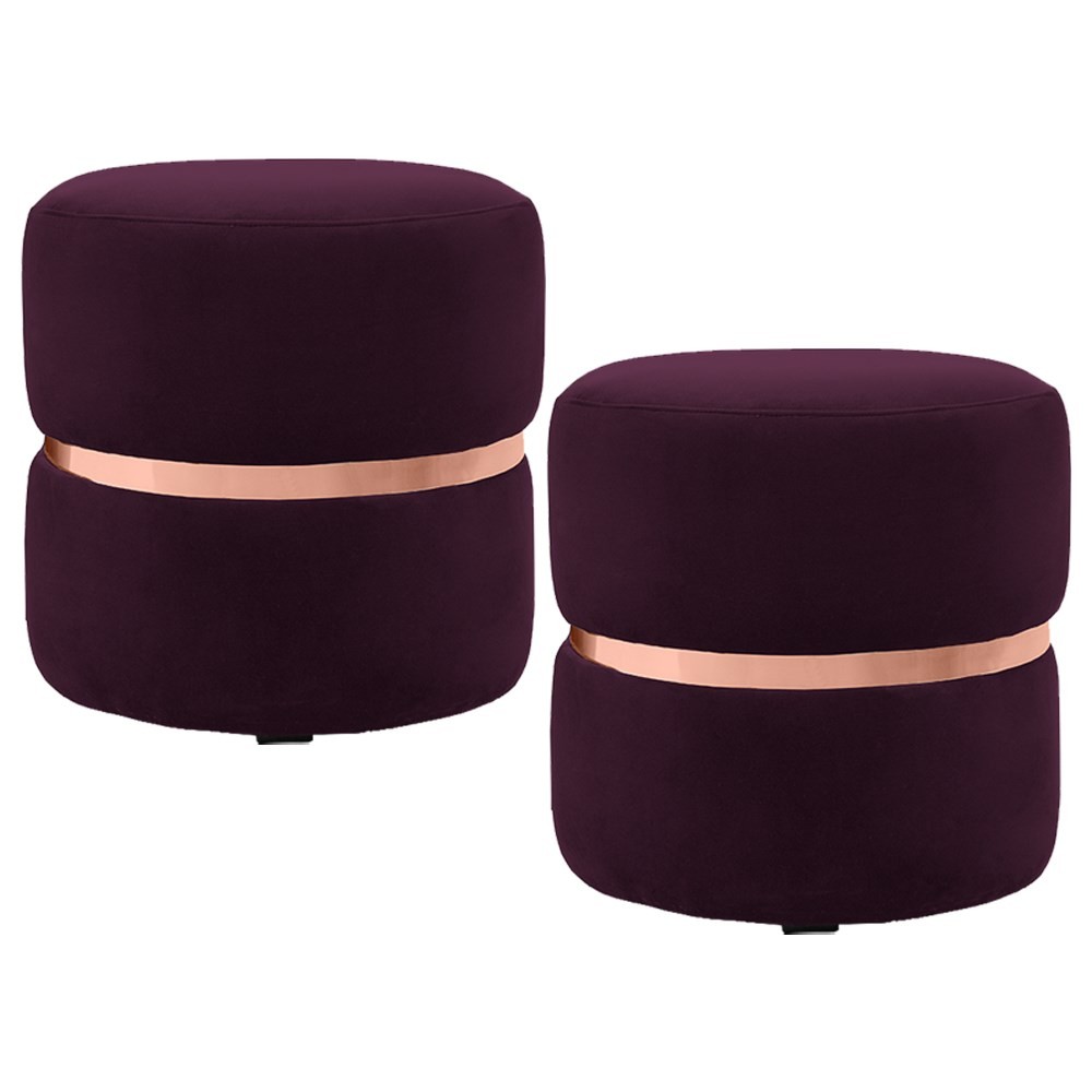 Kit 2 Puffs Decorativos Com Cinto Rosê Round B-292 Veludo Uva - Domi