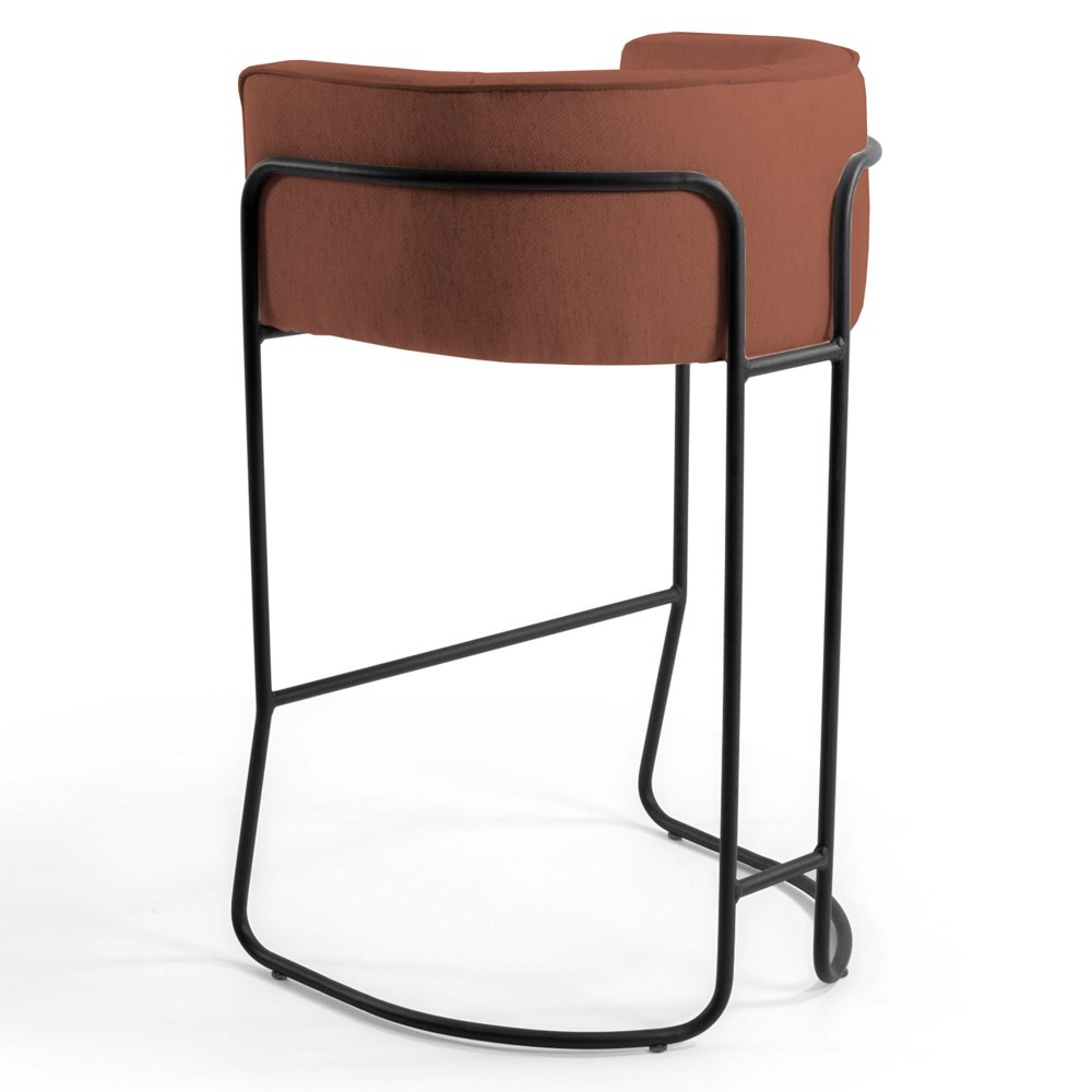 Kit 3 Banquetas Base Aço Preto Betina B-355 Linho Laranja - Domi