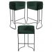 Kit 3 Banquetas Decorativas Base Aço Preto Betina B-303 Veludo Verde Musgo - Domi