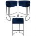 Kit 3 Banquetas Decorativas Base Aço Preto Betina B-304 Veludo Azul Marinho - Domi