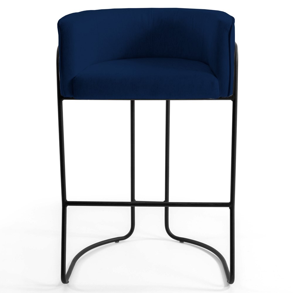 Kit 3 Banquetas Decorativas Base Aço Preto Betina B-304 Veludo Azul Marinho - Domi