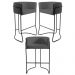 Kit 3 Banquetas Decorativas Base Aço Preto Betina C-03 Corano Cinza Fosco - Domi