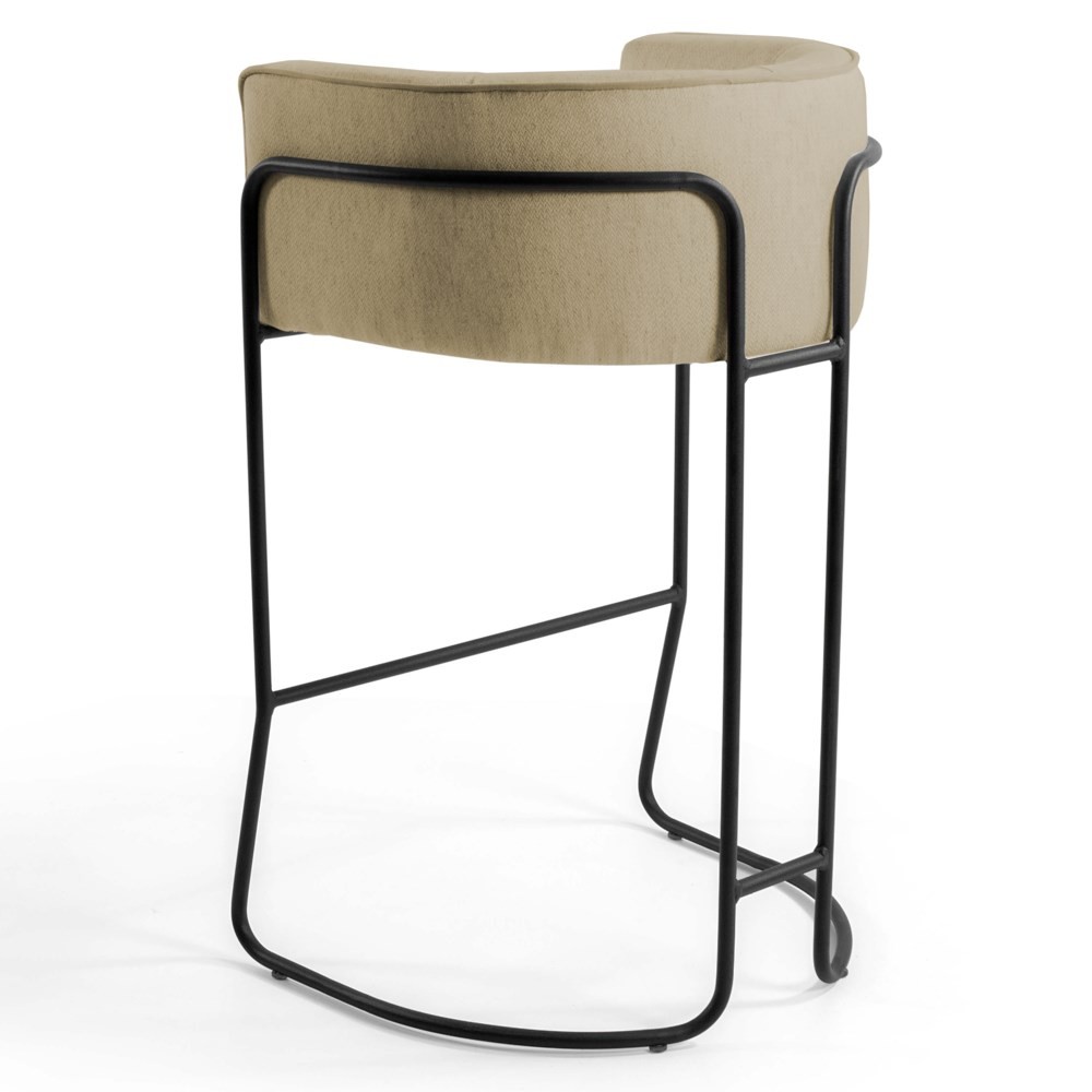 Kit 3 Banquetas Decorativas Base Aço Preto Betina C-129 Linho Creme - Domi
