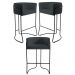 Kit 3 Banquetas Decorativas Base Aço Preto Betina C-465 Linho Chumbo - Domi
