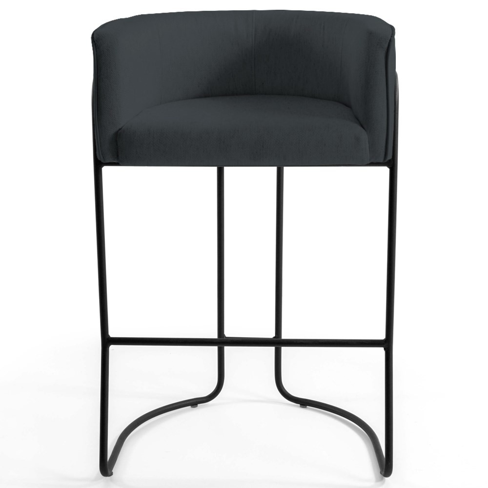 Kit 3 Banquetas Decorativas Base Aço Preto Betina C-465 Linho Chumbo - Domi