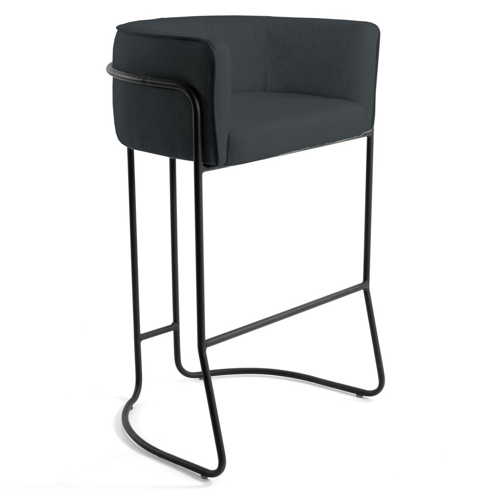 Kit 3 Banquetas Decorativas Base Aço Preto Betina C-465 Linho Chumbo - Domi