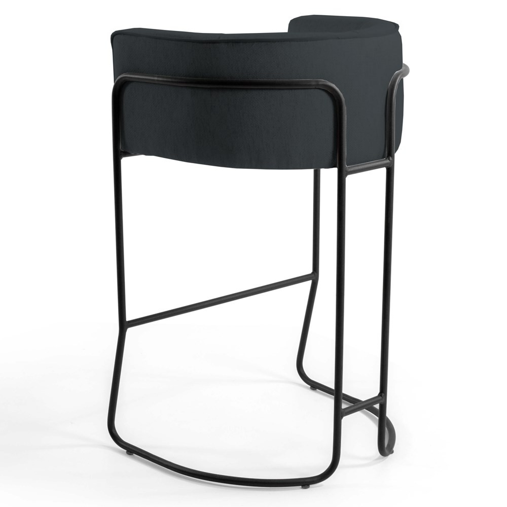Kit 3 Banquetas Decorativas Base Aço Preto Betina C-465 Linho Chumbo - Domi
