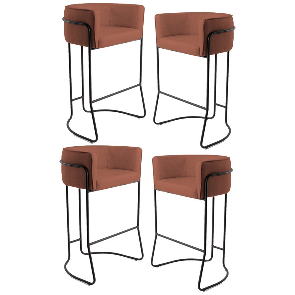 Kit 4 Banquetas Base Aço Preto Betina B-355 Linho Laranja - Domi