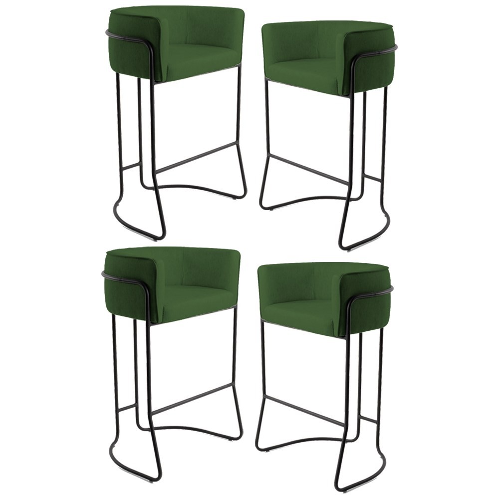 Kit 4 Banquetas Decorativas Base Aço Preto Betina A-89 Corano Verde - Domi