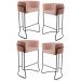 Kit 4 Banquetas Decorativas Base Aço Preto Betina C-105 Linho Rosê - Domi