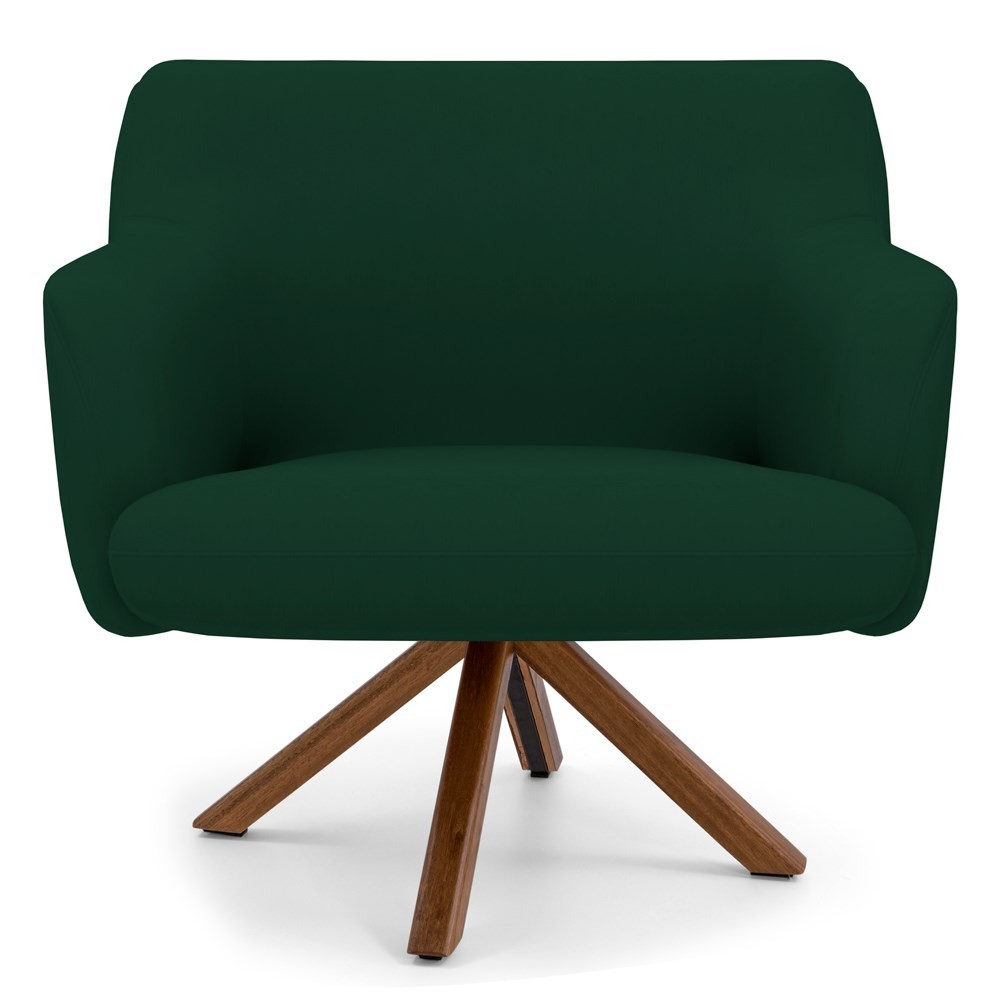 Poltrona Decorativa Giratória Base Giromad Madeira Jade B-303 Veludo Verde Musgo - Domi
