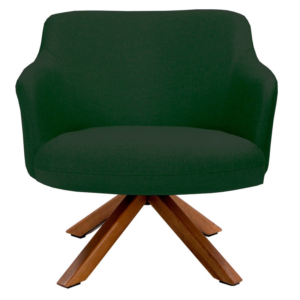 Poltrona Decorativa Giratória Base Giromad Madeira Jade C-117 Linho Verde Musgo - Domi