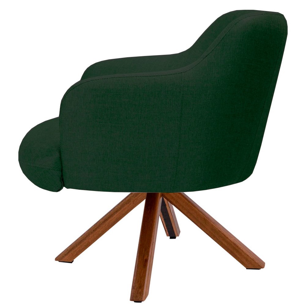 Poltrona Decorativa Giratória Base Giromad Madeira Jade C-117 Linho Verde Musgo - Domi