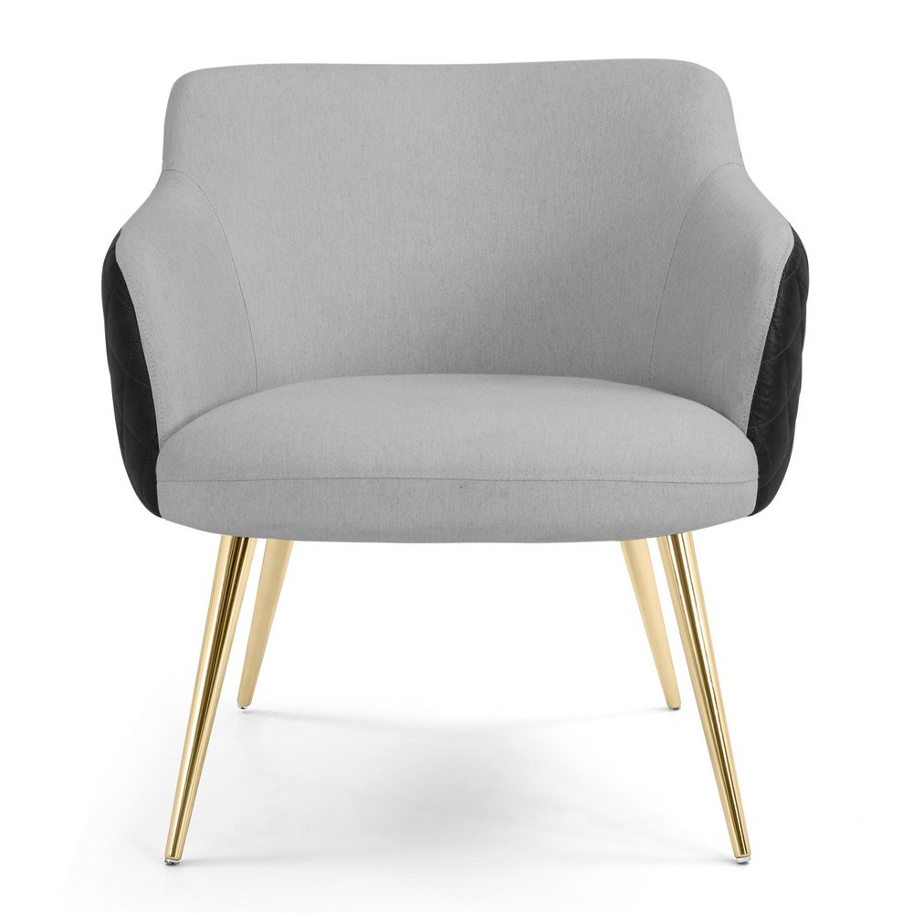 Poltrona Decorativa Jade Pés Alumínio Metalizado C-315 Corano Tressê Linho Cinza Claro - Domi