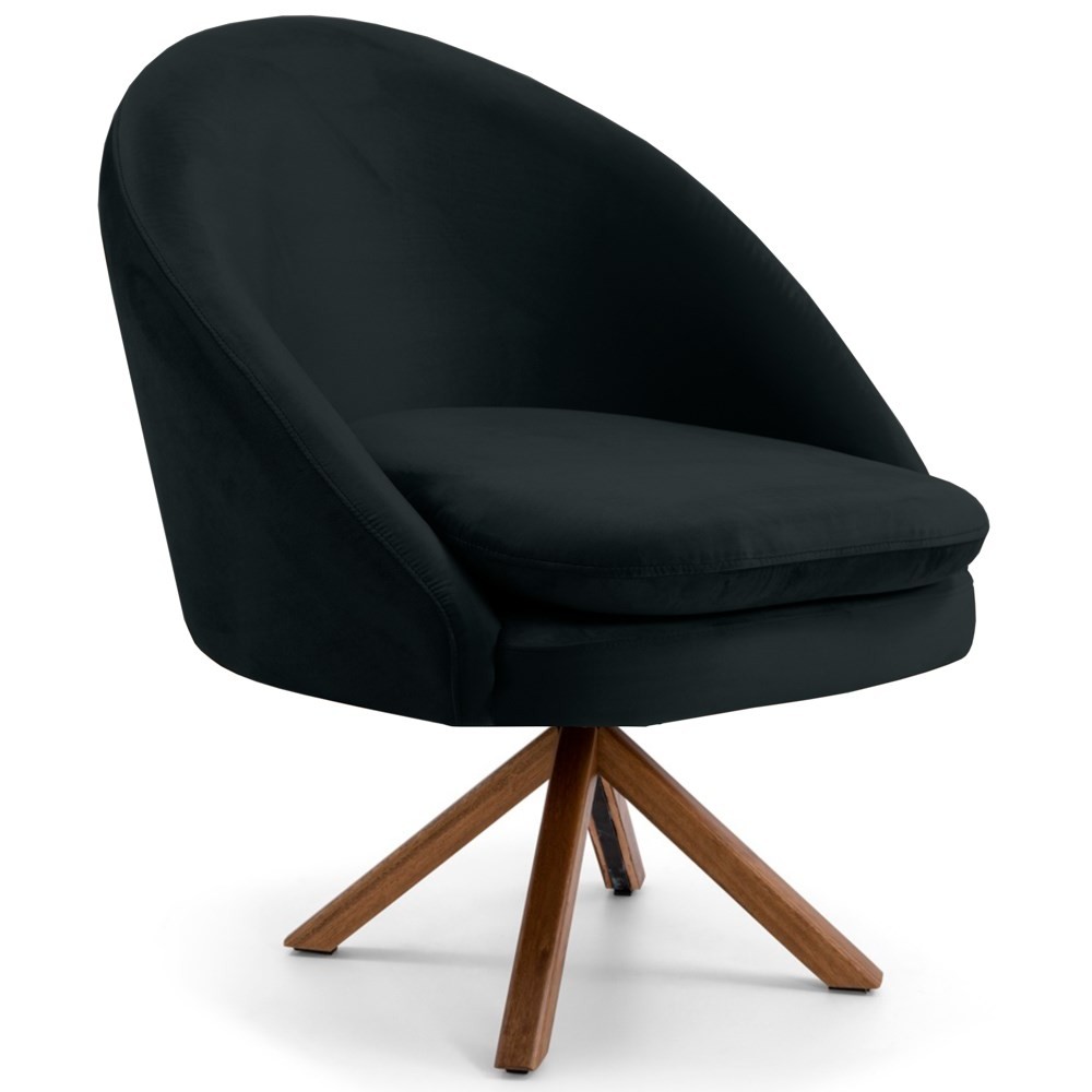 Poltrona Decorativa Sala de Estar Base Giromad Madeira Rafa B-300 Veludo Preto - Domi