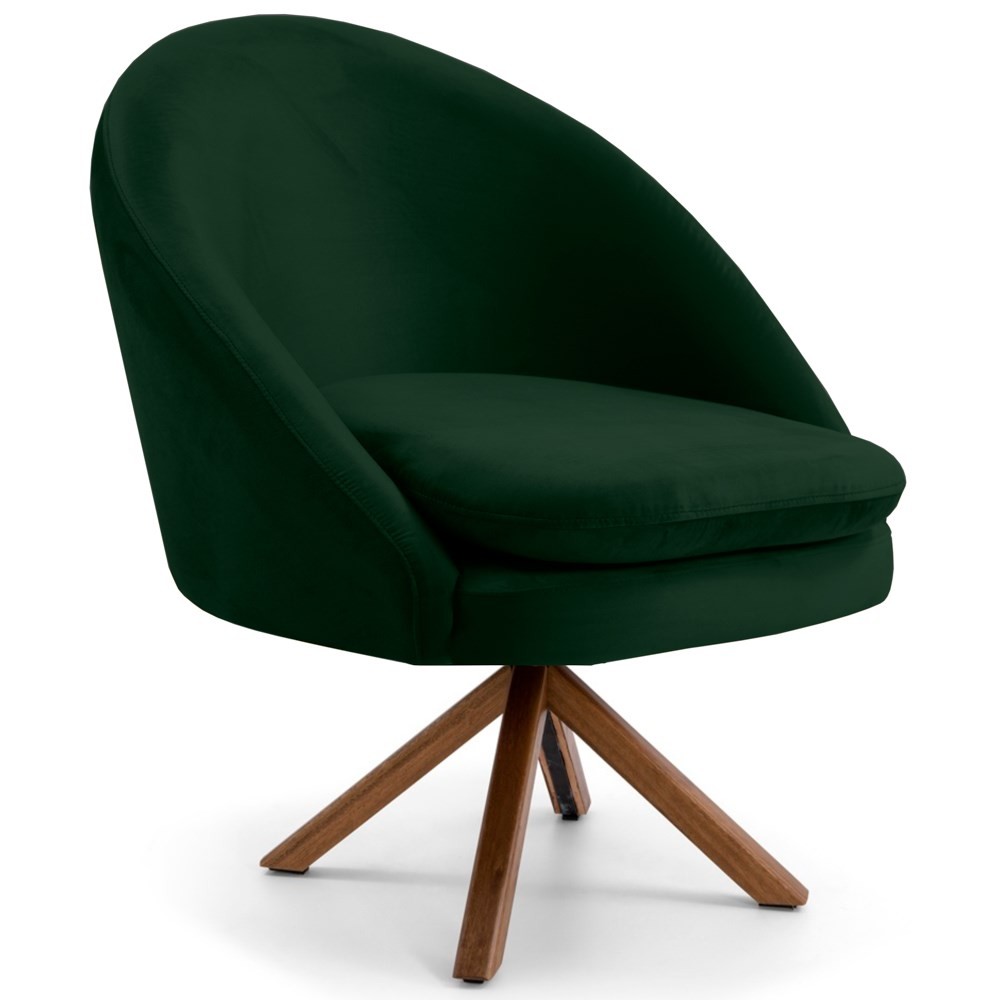 Poltrona Decorativa Sala de Estar Base Giromad Madeira Rafa B-303 Veludo Verde Musgo - Domi