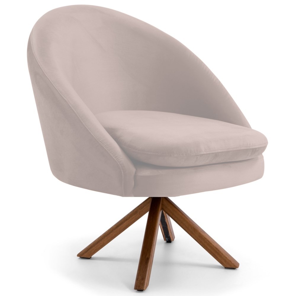 Poltrona Decorativa Sala de Estar Base Giromad Madeira Rafa B-309 Veludo Bege - Domi