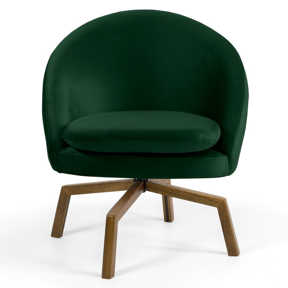 Poltrona Decorativa Sala de Estar Base Ka Madeira Rafa B-303 Veludo Verde Musgo - Domi