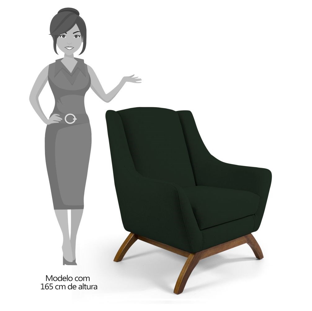 Poltrona Decorativa Sala de Estar Base Manu Madeira Juliet B-303 Veludo Verde Musgo - Domi