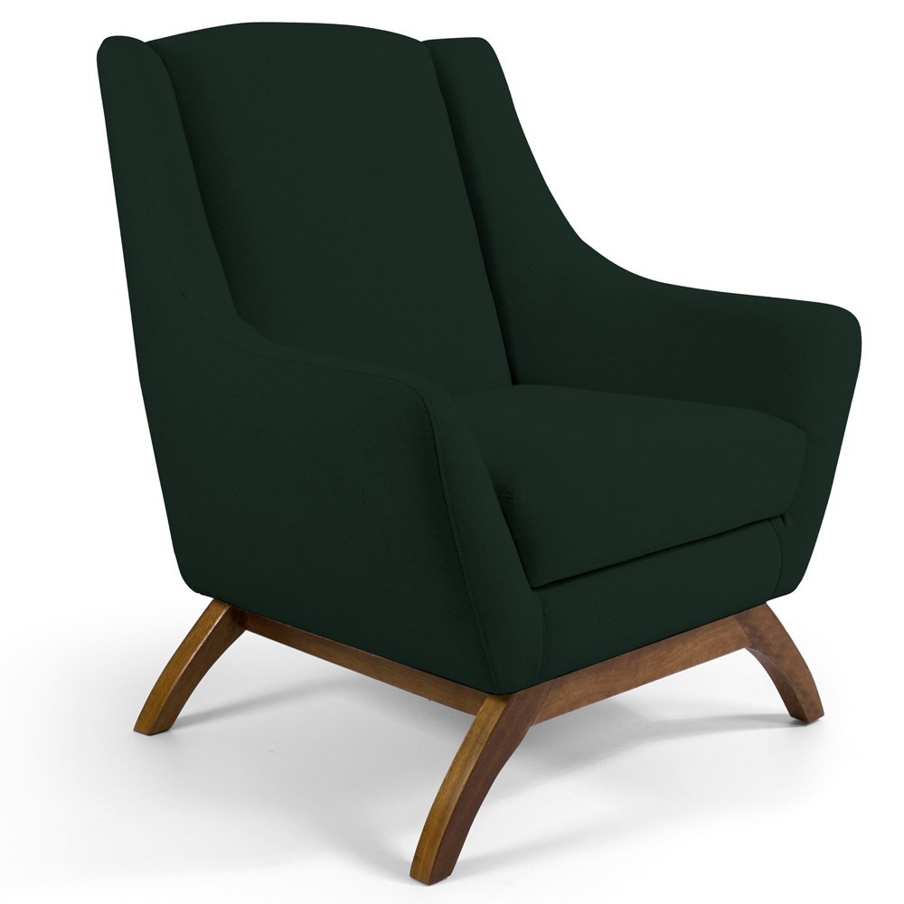 Poltrona Decorativa Sala de Estar Base Manu Madeira Juliet C-117 Linho Verde Musgo - Domi