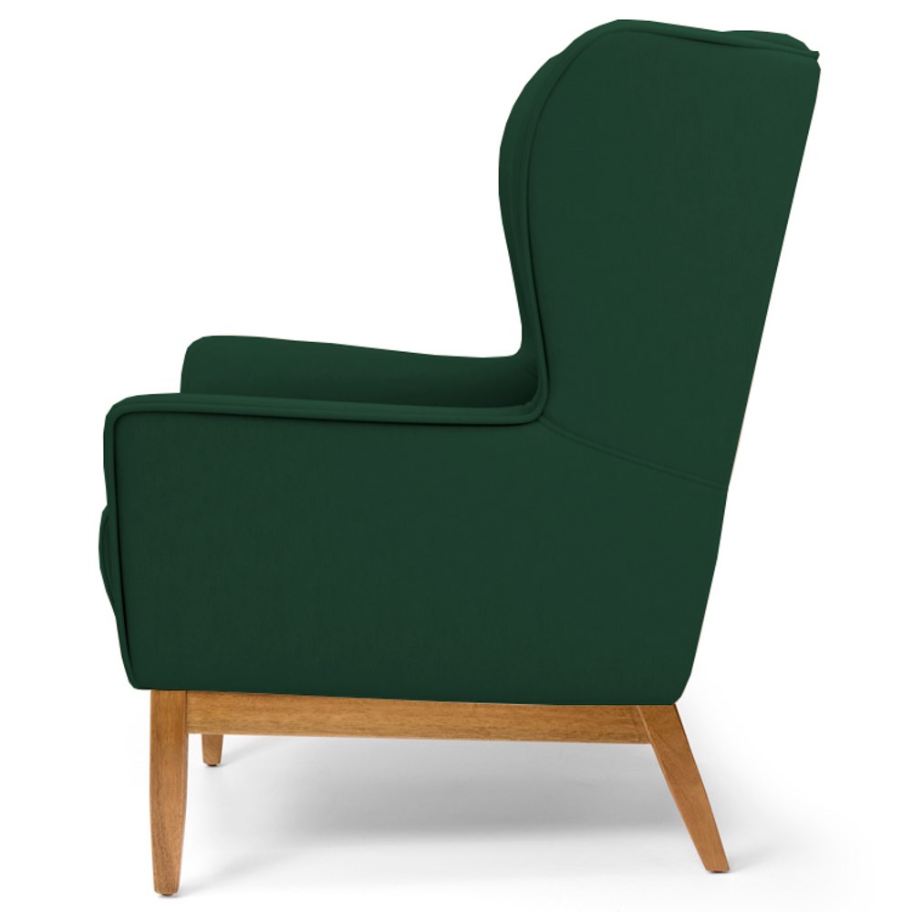Poltrona Decorativa Sala de Estar Base Manu Madeira Milena B-303 Veludo Verde Musgo - Domi