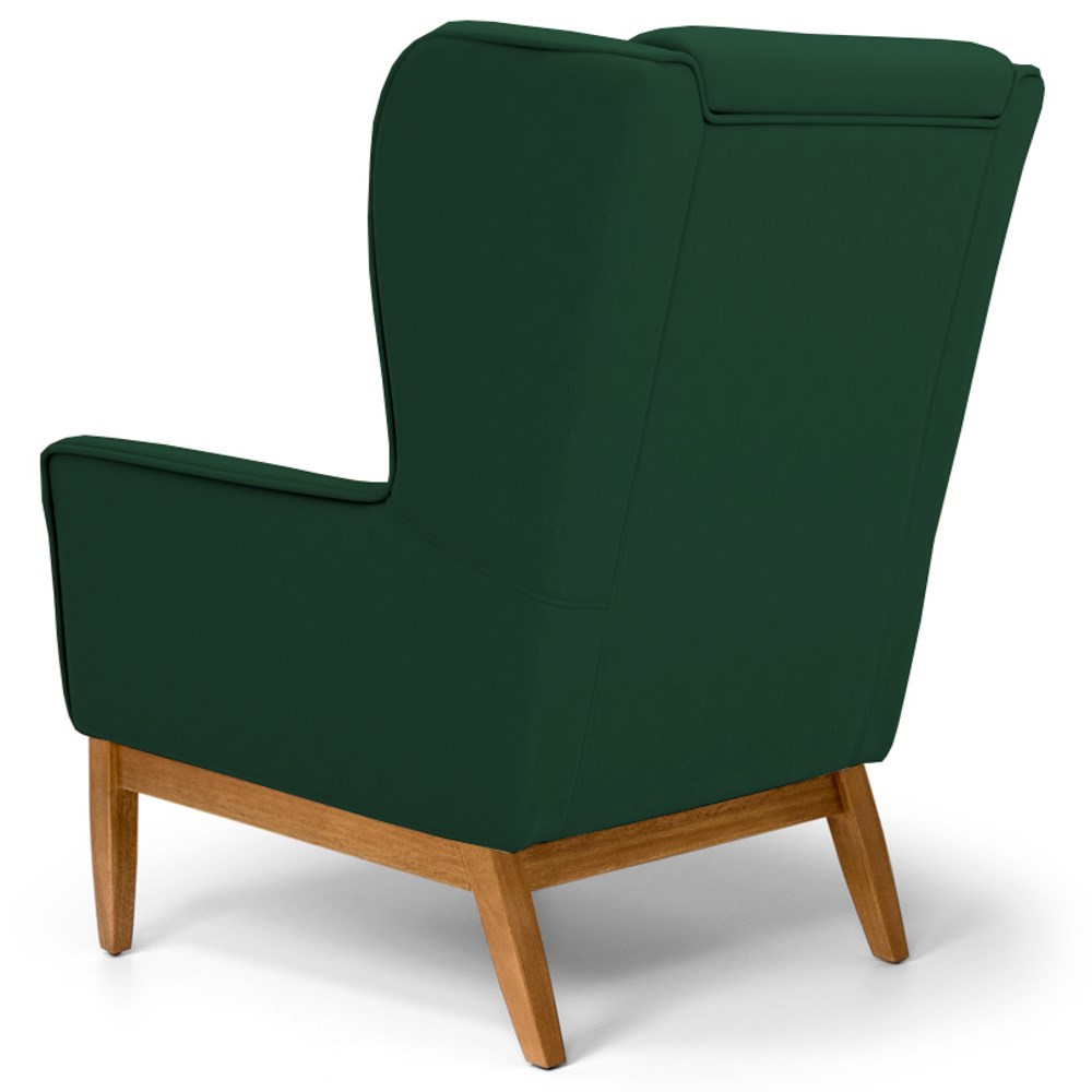Poltrona Decorativa Sala de Estar Base Manu Madeira Milena B-303 Veludo Verde Musgo - Domi