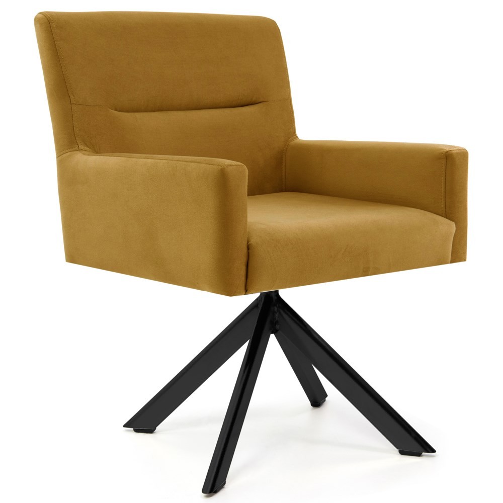 Poltrona Decorativa Sala de Estar Giratória Base Eiffel Preto Angel B-260 Veludo Mostarda - Domi