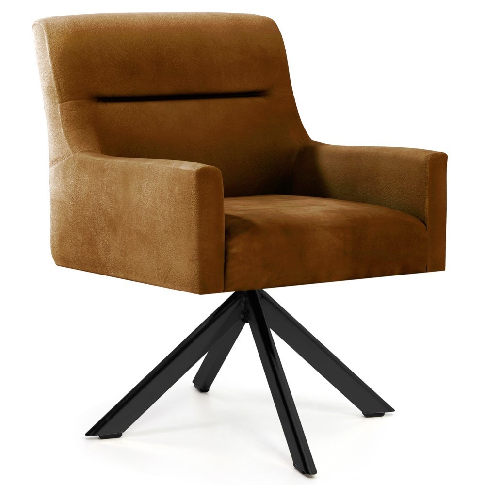 Poltrona Decorativa Sala de Estar Giratória Base Eiffel Preto Angel B-262 Veludo Laranja - Domi