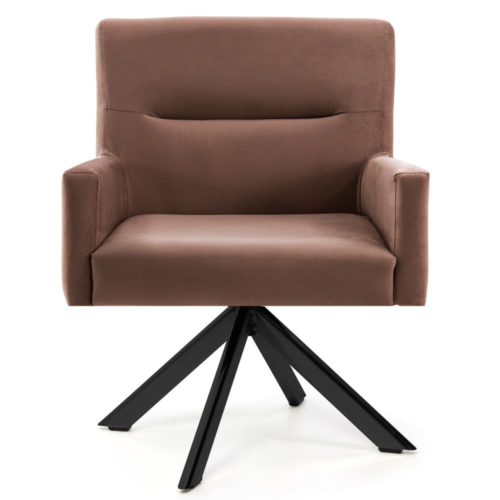 Poltrona Decorativa Sala de Estar Giratória Base Eiffel Preto Angel B-276 Veludo Ferrugem - Domi
