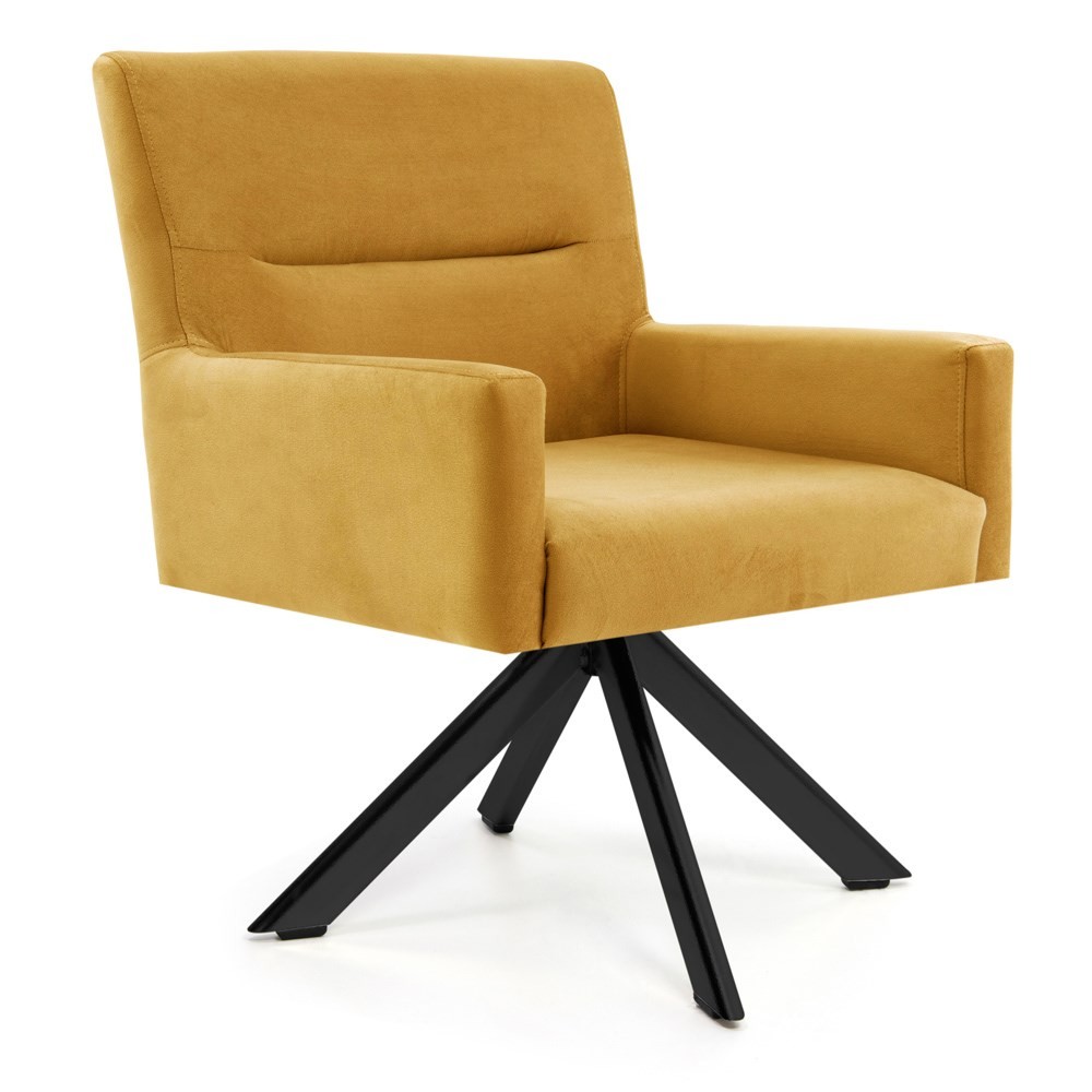 Poltrona Decorativa Sala de Estar Giratória Base Eiffel Preto Angel B-279 Veludo Amarelo- Domi