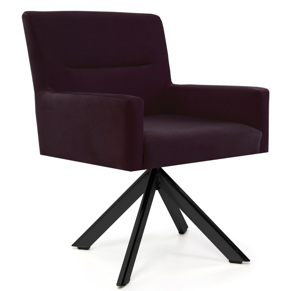 Poltrona Decorativa Sala de Estar Giratória Base Eiffel Preto Angel B-292 Veludo Uva - Domi