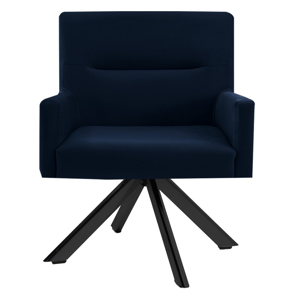 Poltrona Decorativa Sala de Estar Giratória Base Eiffel Preto Angel B-304 Veludo Azul - Domi
