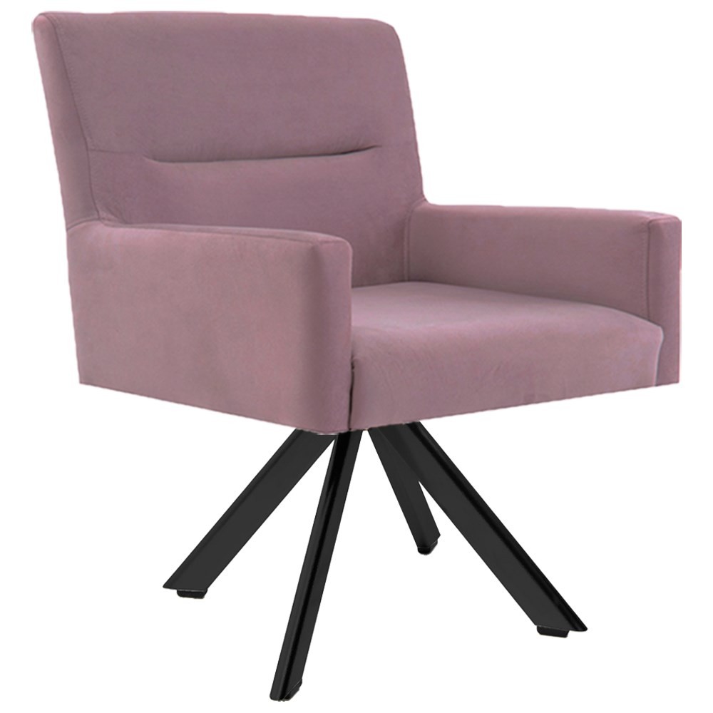 Poltrona Decorativa Sala de Estar Giratória Base Eiffel Preto Angel B-305 Veludo Rosa - Domi