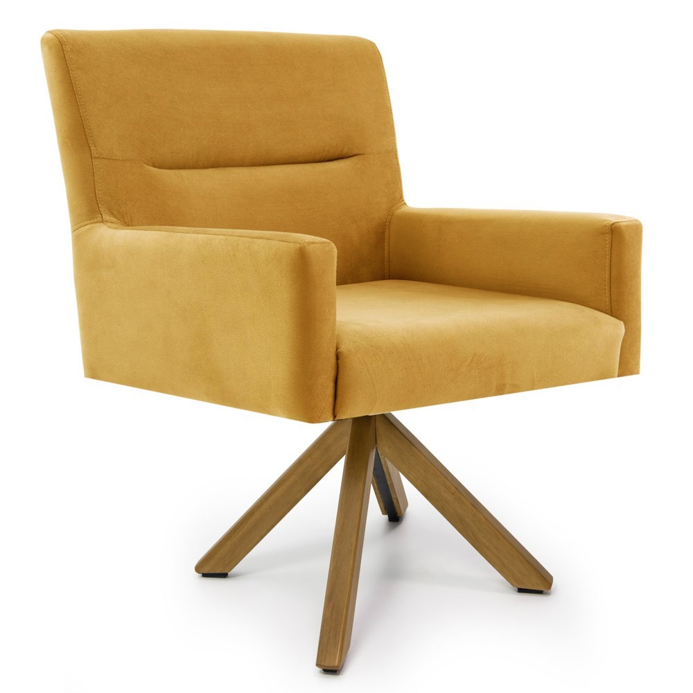 Poltrona Decorativa Sala de Estar Giratória Base Giromad Madeira Angel B-279 Veludo Amarelo - Domi
