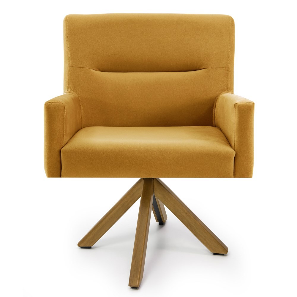 Poltrona Decorativa Sala de Estar Giratória Base Giromad Madeira Angel B-279 Veludo Amarelo - Domi