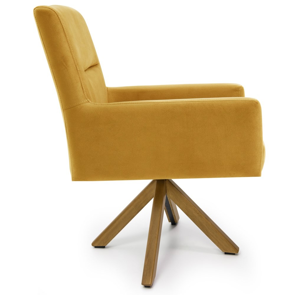 Poltrona Decorativa Sala de Estar Giratória Base Giromad Madeira Angel B-279 Veludo Amarelo - Domi
